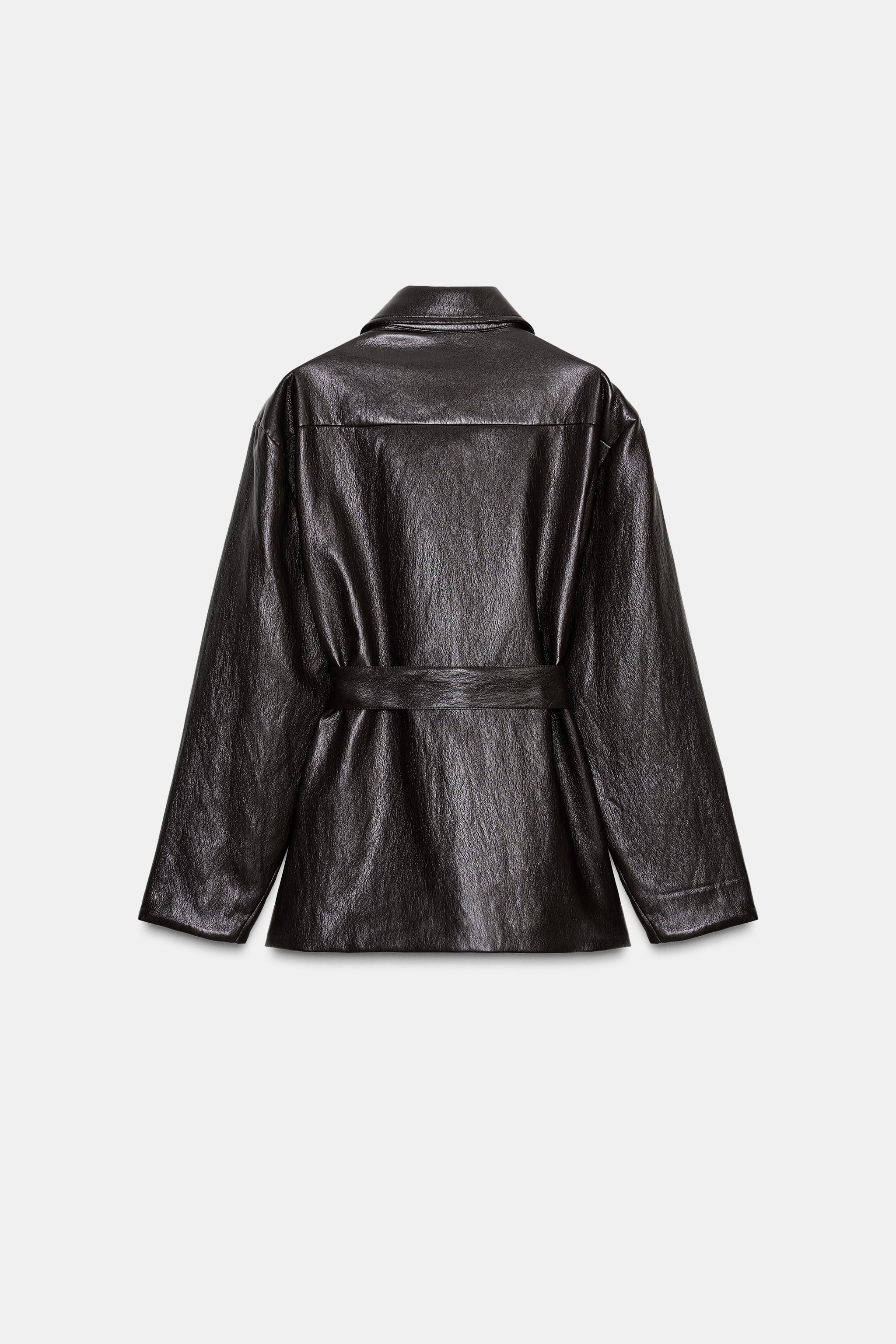 FAUX LEATHER LONG BELTED JACKET